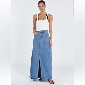 dissh lennon vintage denim blue long cotton high waist maxi skirt size 2